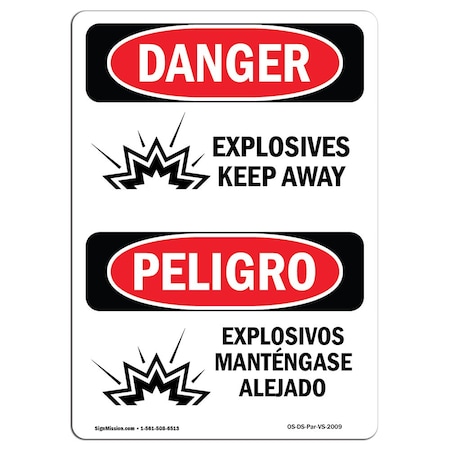 OSHA Danger Sign, Explosives Keep Away, 24in X 18in Rigid Plastic